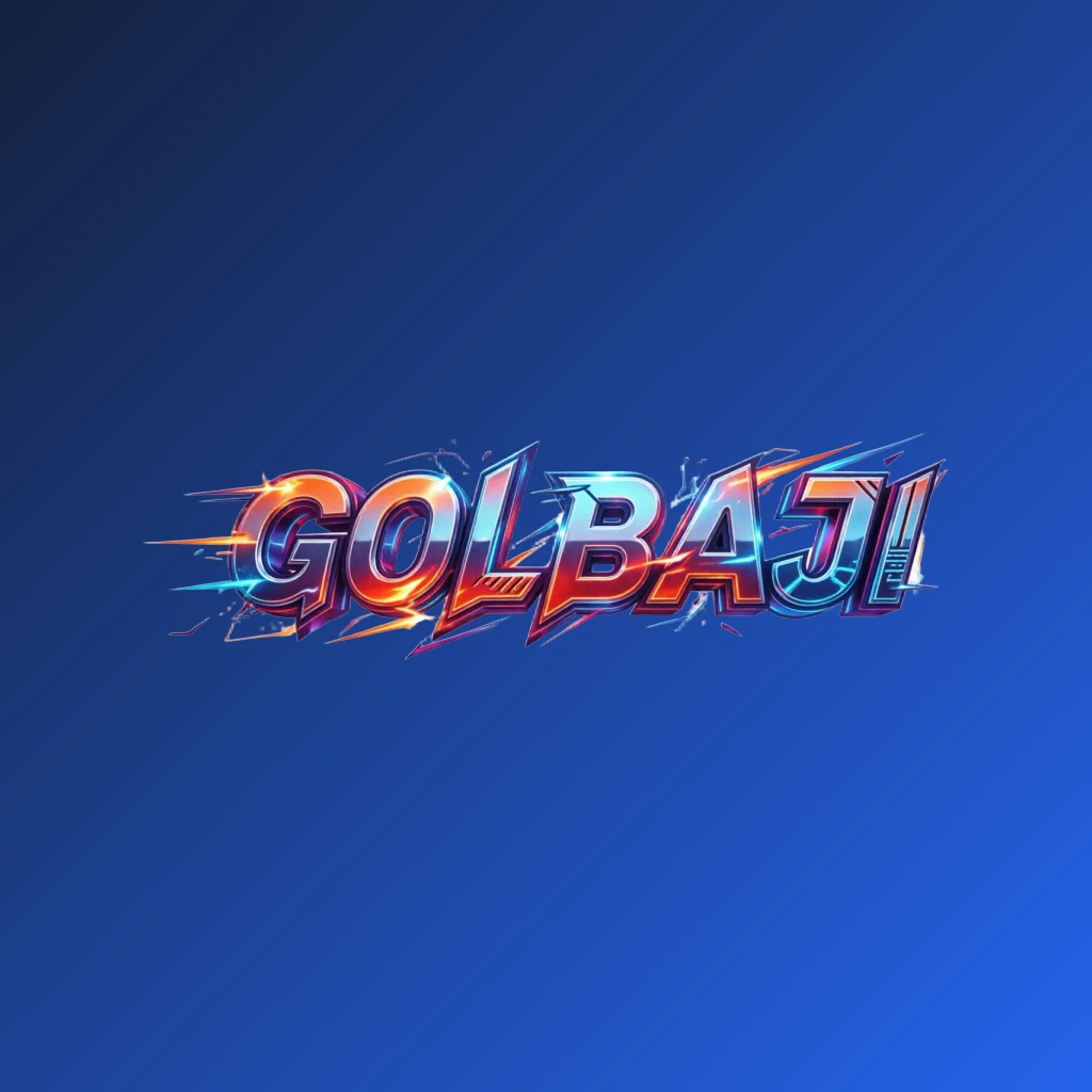 Bold 3D gaming logo with the text GOLBAJI in energetic colors, featuring a modern esports-inspired horizontal rectangular wordmark design with a transparent background